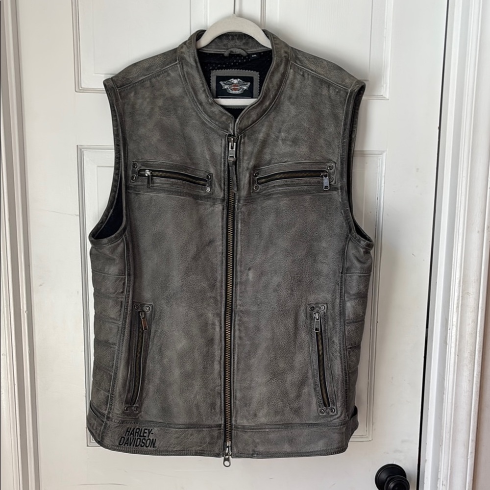 Harley-Davidson Gray Leather Vest with Slim Fit